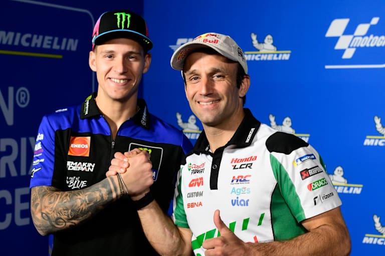 Frankreichs MotoGP-Helden Fabio Quartararo und Johann Zarco (re.)