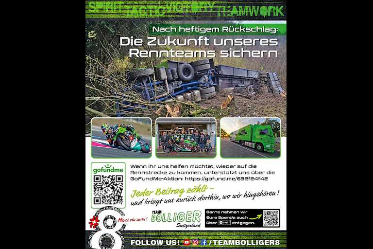 GoFundMe-Spendenaktion nach Unfall des Bolliger-Renntranspoters