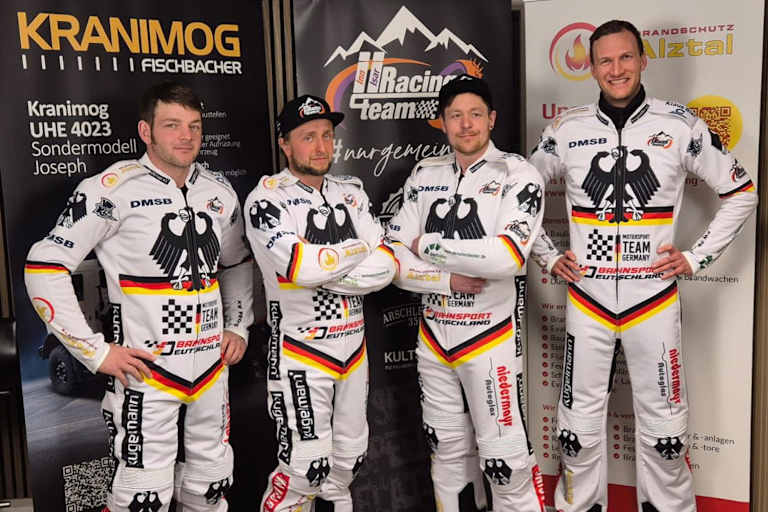 Das für das Eisspeedway der Nationen neuformierte Team Deutschland 