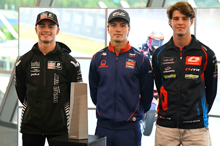 Die Top-3 der Moto2: Gonzalez, Guevara, Ortola (von links)