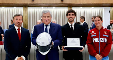 Max Biaggi, Antonio Tajani, Pecco Bagnaia und Kiara Fontanesi (v.l.)