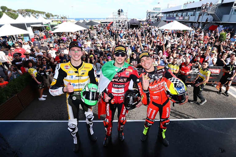 Die Top-3 von Lauf 1 (v.l.): Baldassarri, Bulega und Montella