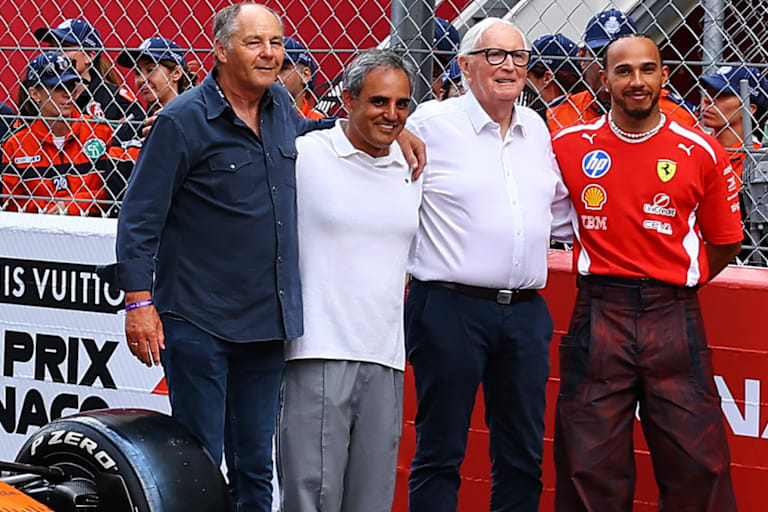 Gerhard Berger, Juan Pablo Montoya, John Watson, Lewis Hamilton in Monaco