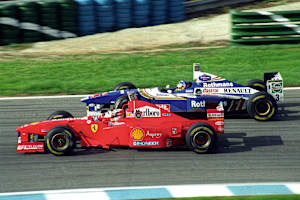Michael Schumacher (Ferrari) gegen Jacques Villeneuve (Williams)