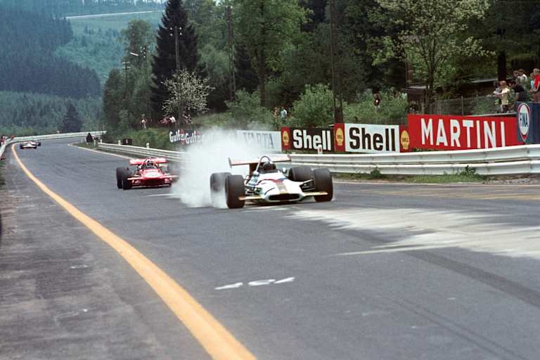 Pedro Rodríguez (BRM) vor Christian Amon (March) in Belgien 1970