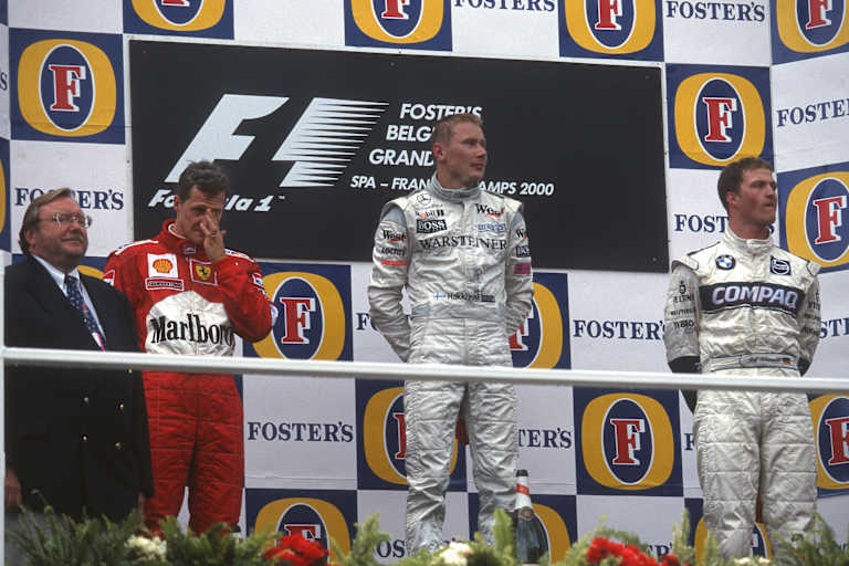 Nach dem Belgien-GP 2000: Schumi (2.), Sieger Häkkinen, Ralf auf P3