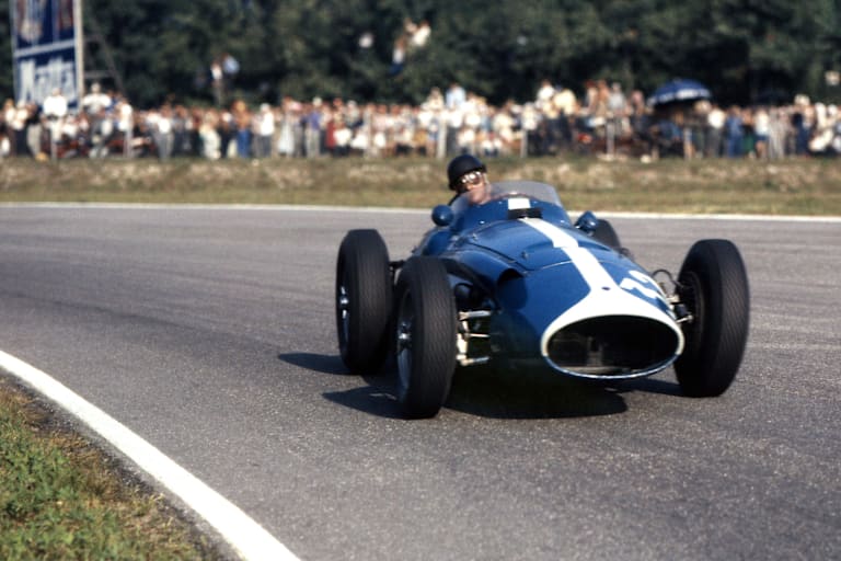 Masten Gregory in Monza 1958 mit seinem Maserati 250F