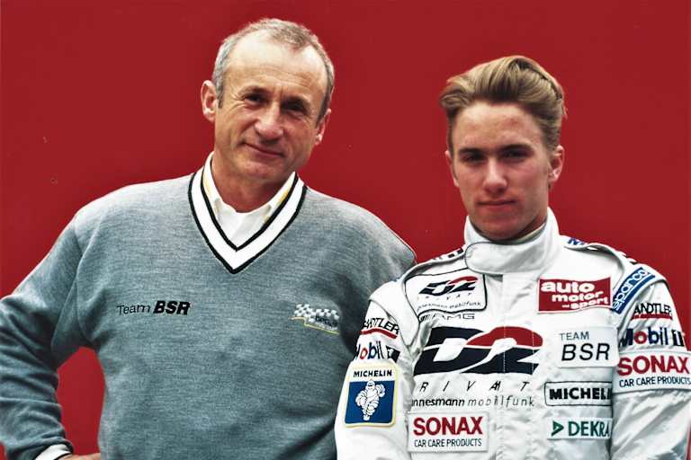 BSR-Teamchef Schäfer 1997 mit dem frischgekürten F3-Meister Nick Heidfeld 
