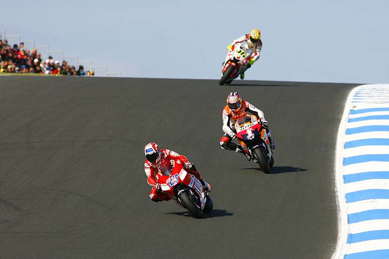 Phillip Island 2007: Casey Stoner vor Nicky Hayden und Valentino Rossi