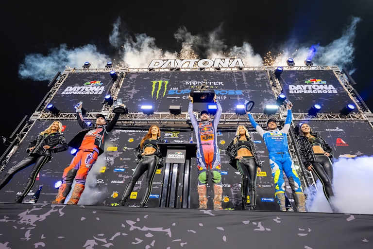 Das 450er-Podium in Daytona mit Eli Tomac, Hunter Lawrence und Ken Roczen