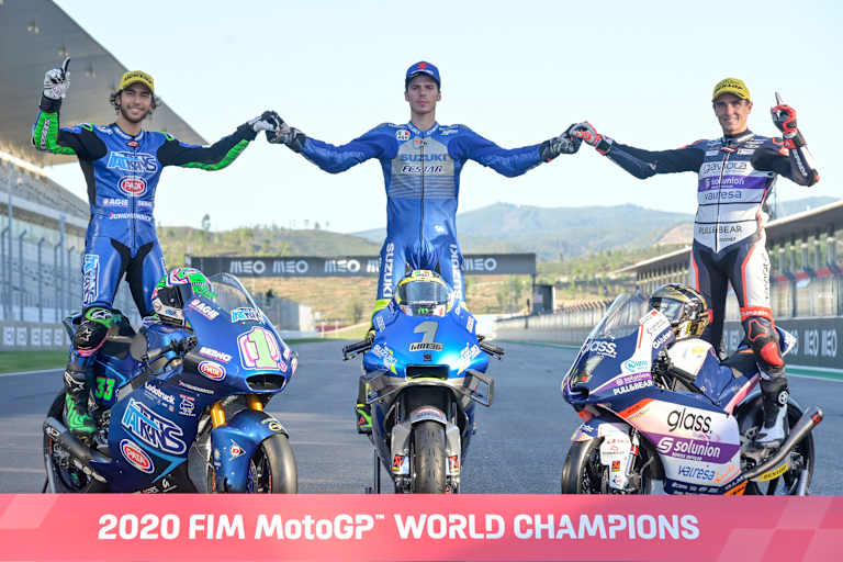 Die Weltmeister 2020: Enea Bastianini, Joan Mir und Albert Arenas