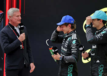 David Coulthard (l.) mit Kimi Antonelli und George Russell (r.)
