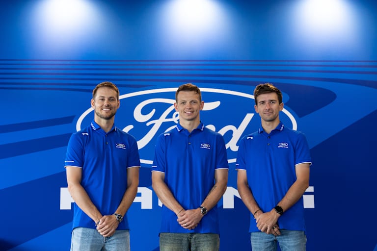 Ford-Fahrer: (v.li.n.re.) Tom Blomqvist, Nick Yelloly und Matt Campbell