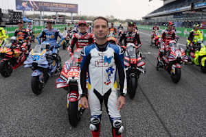 Sylvain Guintoli in seiner speziellen Lederkombi für den London Marathon