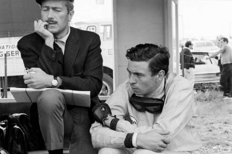 Lotus-Chef Colin Chapman und Jim Clark 1965 in den USA