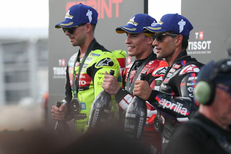 Die Top-3 des Sprints: Fabio Di Giannantonio, Marc Marquez und Jorge Martin