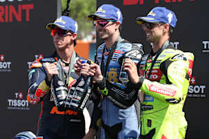 Sprint-Podium in Barcelona (v.l.): Acosta, Marquez, Di Giannantonio