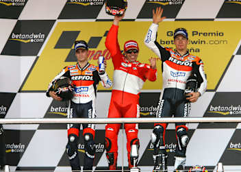 Jerez 2006: Sieger Loris Capirossi vor Dani Pedrosa und Nicky Hayden