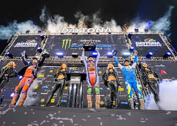 Das 450er-Podium in Daytona mit Eli Tomac, Hunter Lawrence und Ken Roczen