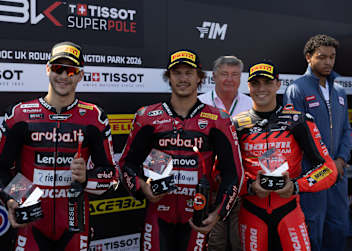 Die Top-3 der Superbike-WM 2026: Lecuona, Bulega und Montella (v.l.)