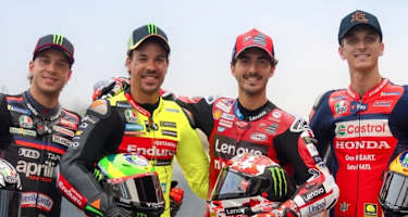 VR46-Athleten: Bezzecchi, Morbidelli, Bagnaia, Marini (v.l.)