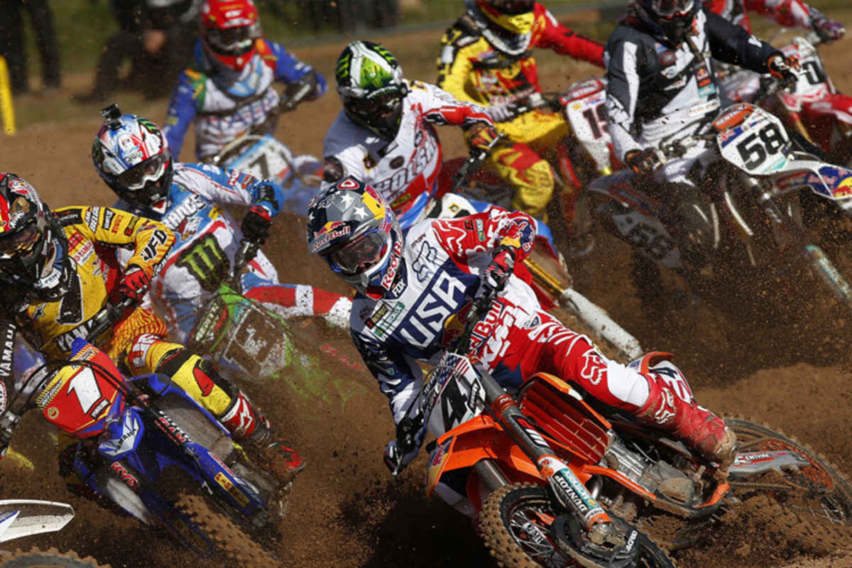 US-Superstar Ryan Dungey (4), daneben der Belgier Jeremy van Horebeek (1), Gautier Paulin (13) und Max Nagl (19)