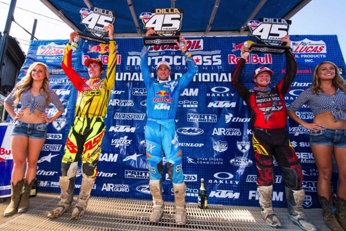 Das Podium in Unadilla - diesmal leider ohne Ken Roczen: Dungey siegt vor Canard und Tomac