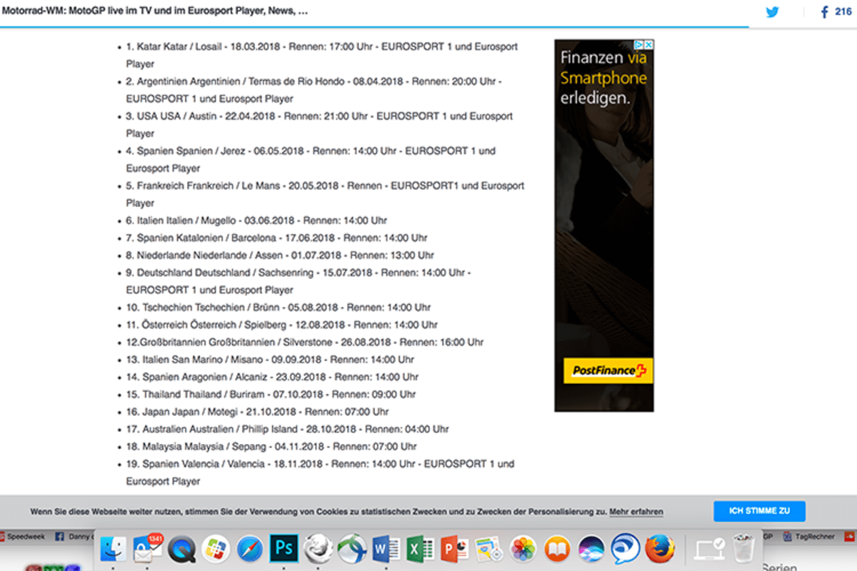 Selbst am 4. Juni 2018 war auf der Eurosport-Homepage noch kein Sender für etliche Grand Prix definiert
