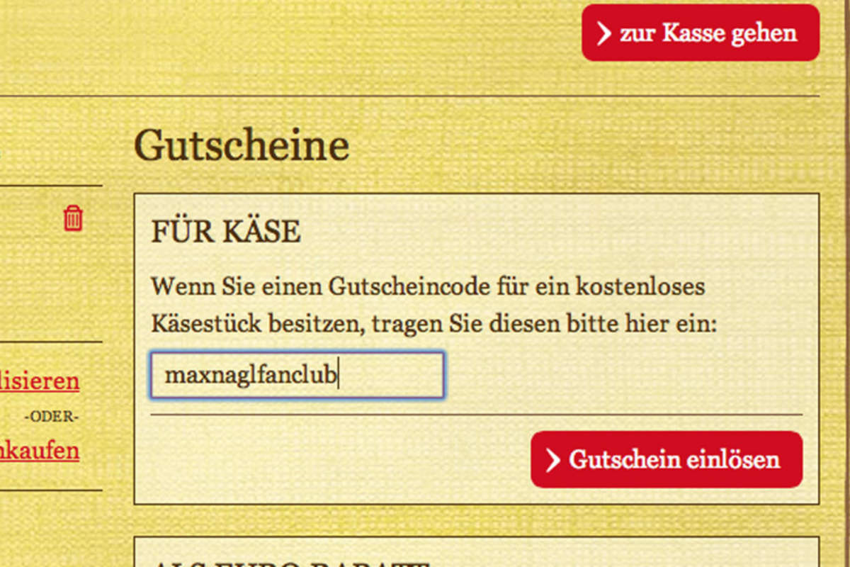 Hier einfach den Gutscheincode eingeben und Sie erhalten ein Zusatzprodukt sowie das exklusive TM-Factory-Cap, wenn Sie schnell genug sind