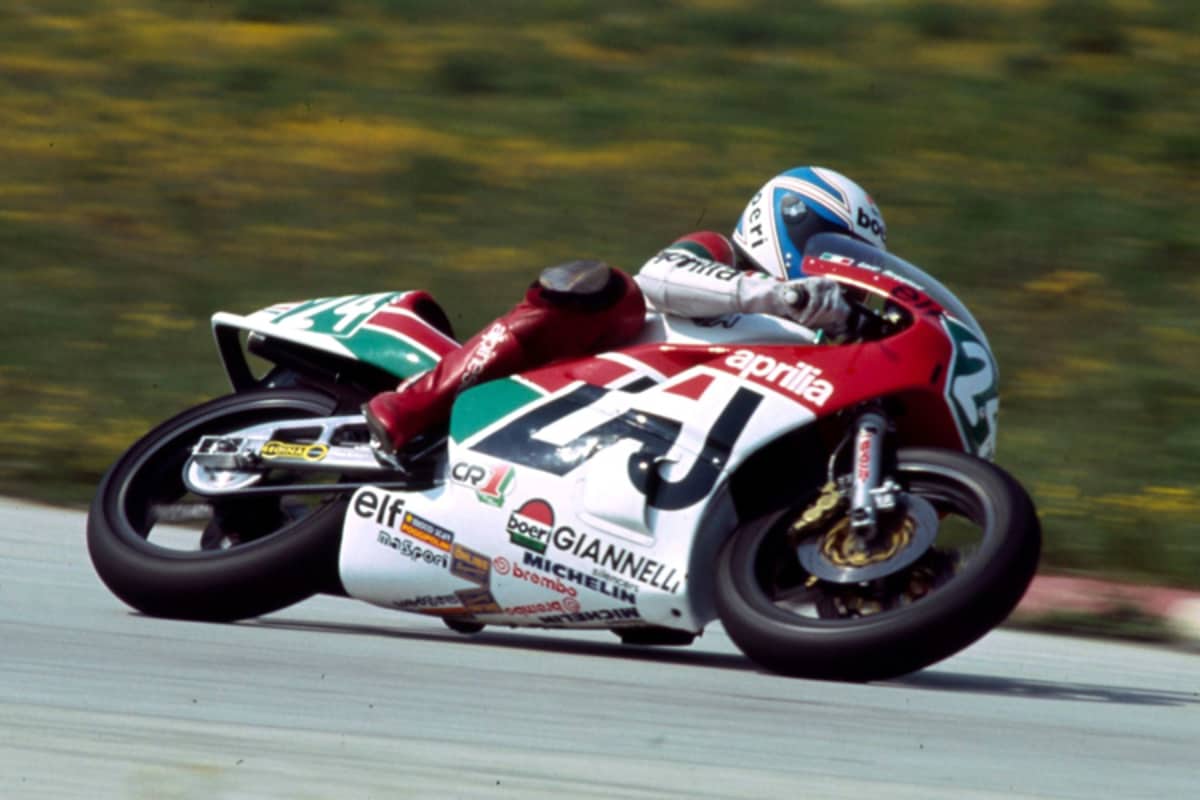 Loris Reggiani 1987 in Misano mit der Werks-Aprilia
