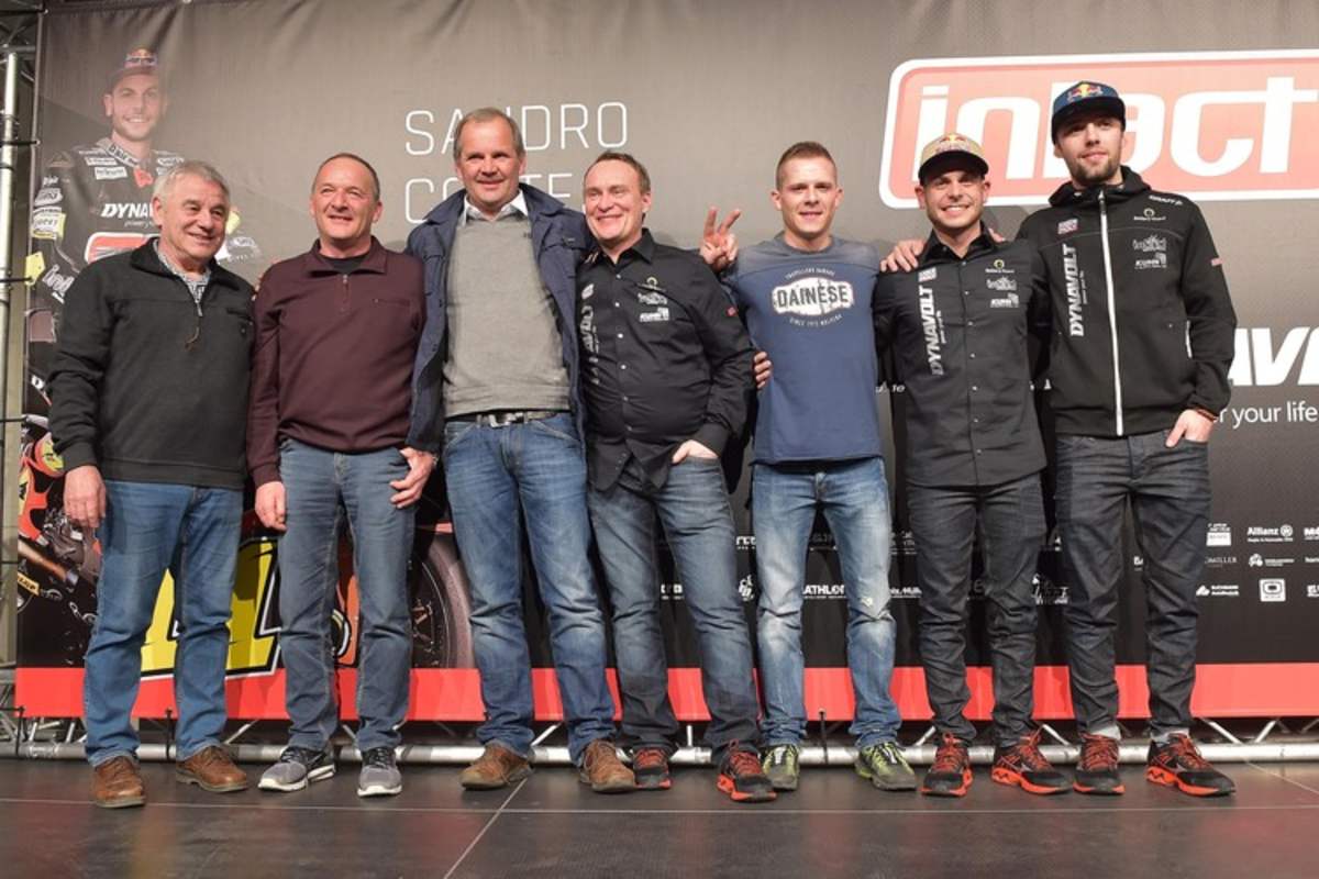 Viel Prominenz zu Gast bei Intact in Memmingen: Toni Mang, Helmut Bradl, Adi Stadler, Ralf Waldmann, Stefan Bradl, Sandro Cortese und Jonas Folger