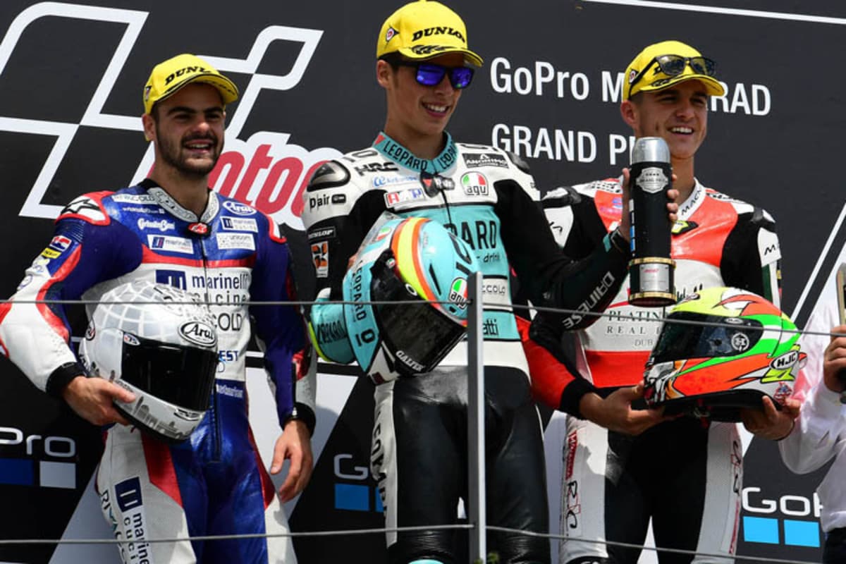 Das Podium in Sachsen: Fenati, Sieger Mir und Ramirez 