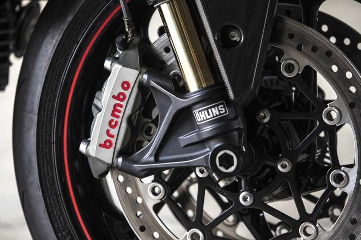 Brembo Bremsen für beide Modelle, Öhlins zusätzlich für die RS