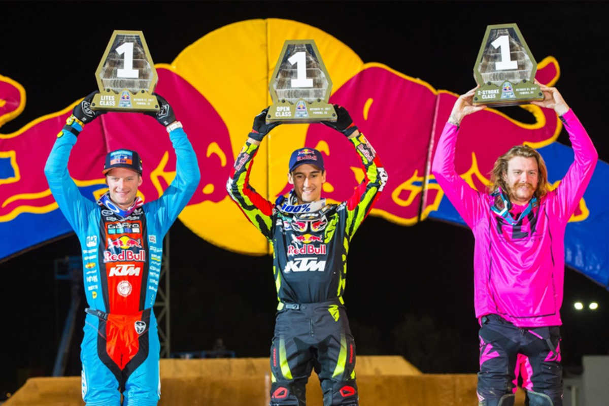 Die Sieger des Red Bull Straight Rhythm 2017: Shane McElrath (Lites), Marvin Musquin (Open) und Gared Steinke (v.l.n.r.)