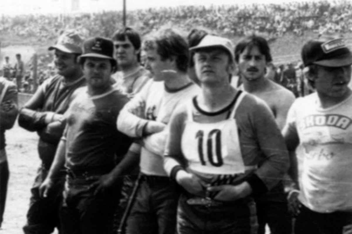 Das waren die 'Local Heroes' der 80er Jahre, weshalb zehntausende Fans in den Talkessel kamen: v.l.n.r.: Heinz Hoppe (vielfacher DDR-Meister), Torsten Wolff, Klaus Hünecke, Matthias Ernst, Helge Mühlig und Werner Pollack