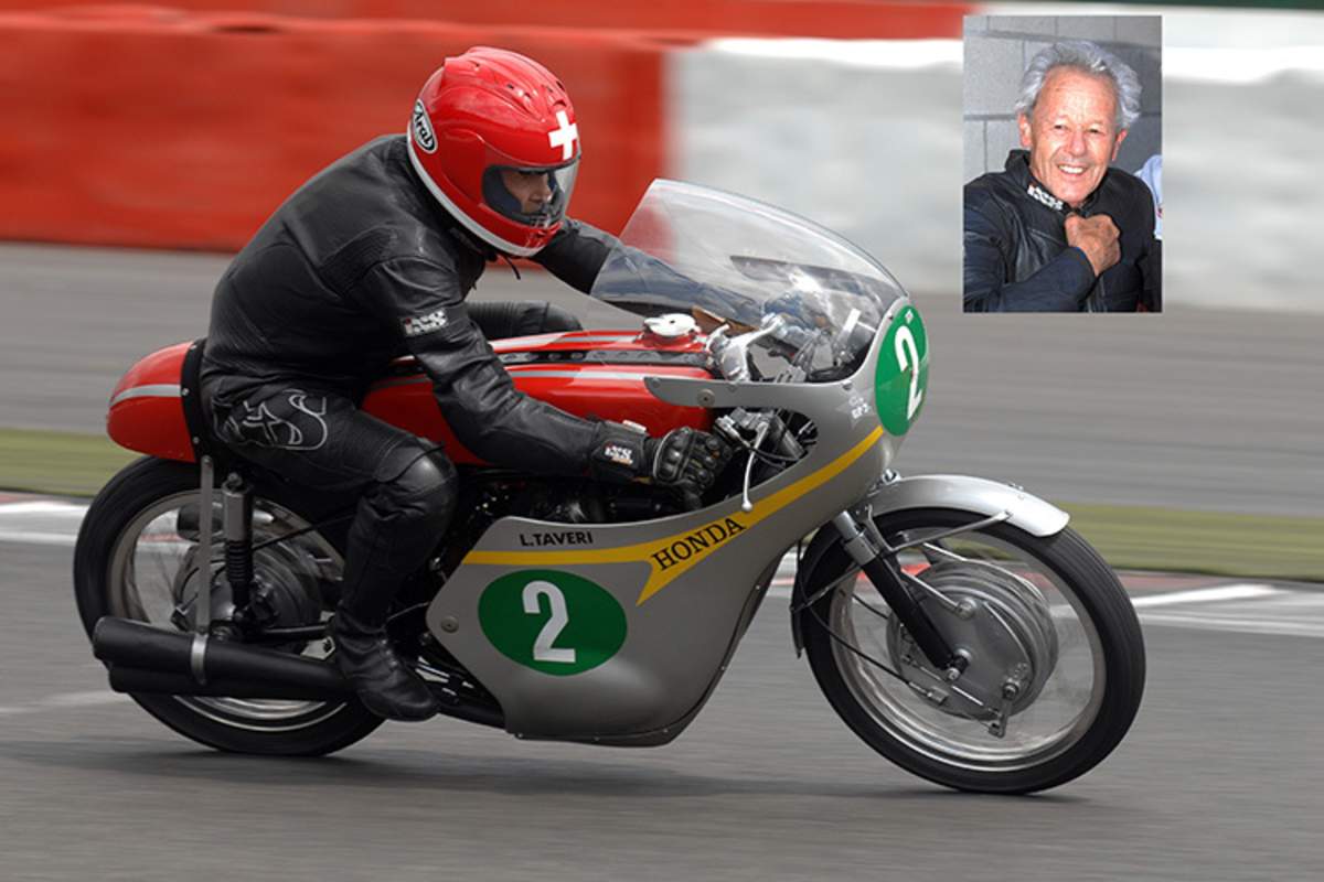 Luigi Taveri auf einer Replica der 250-ccm-Vierzylinder-Honda