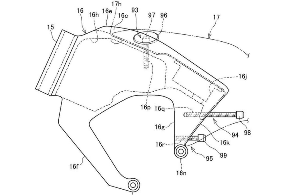 Der Hauptrahmen ist minimiert auf ein Bauteil, das Lenkkopf, Airbox und einen Leerraum für elektronische Bauteile umfasst