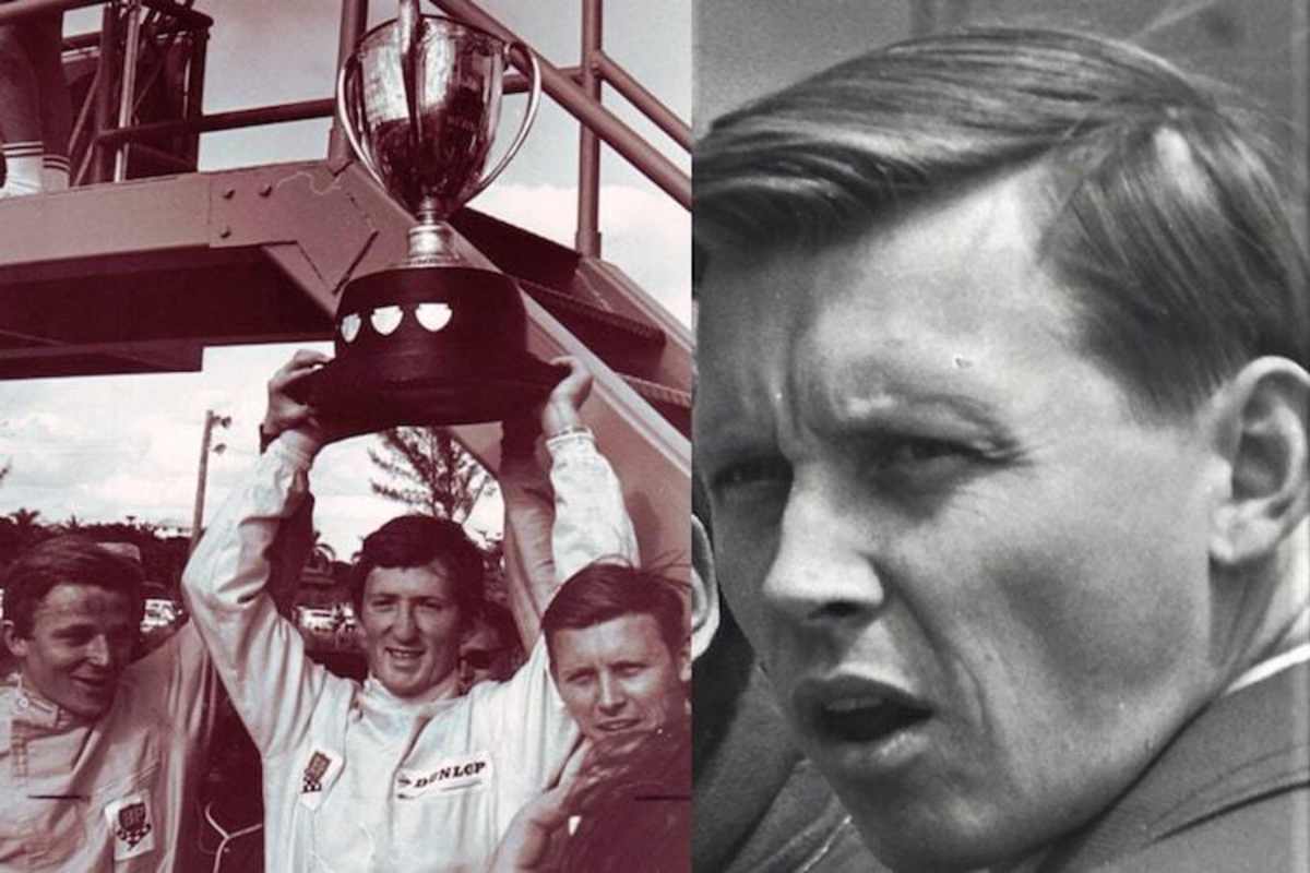 Links auf den Bahamas 1966: Rindt, Huber und Walleczek feiern einen Dreifachsieg für Österreich. Rechts Günther Huber 1967