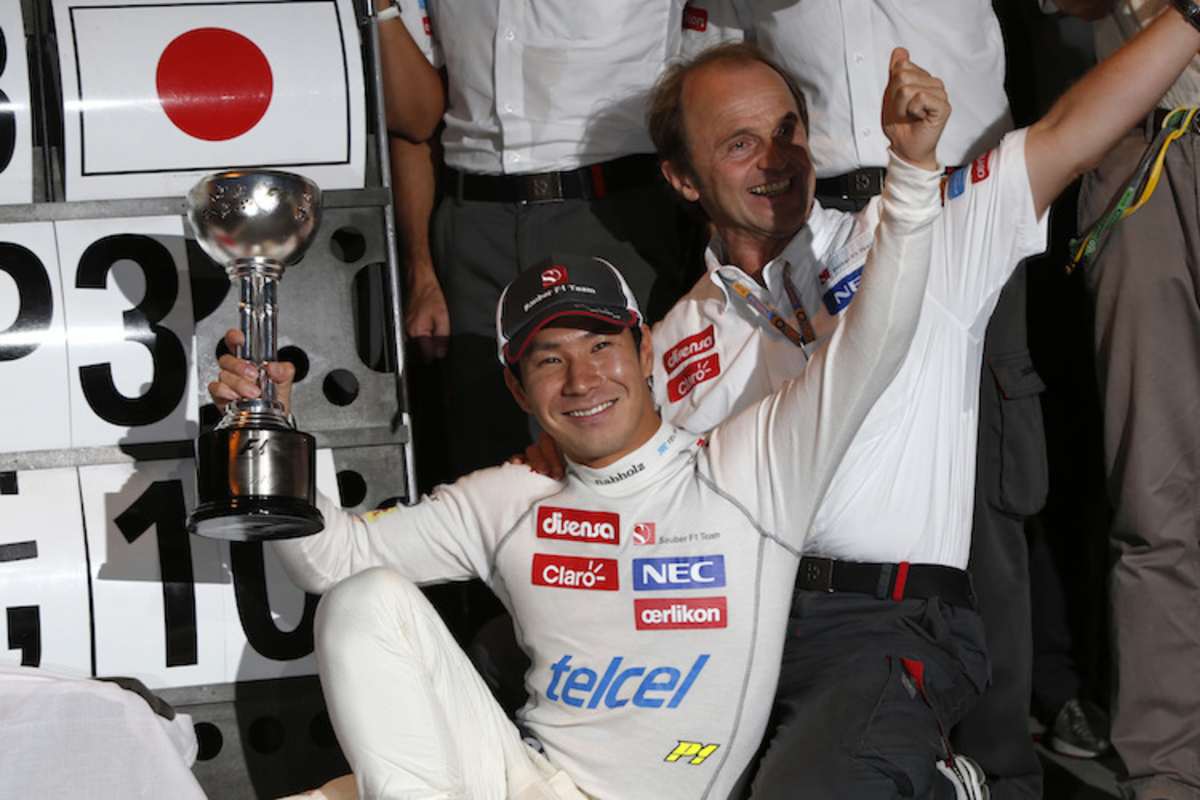 Kamui Kobayashi mit Josef Leberer nach dem dritten Platz in Suzuka 2012