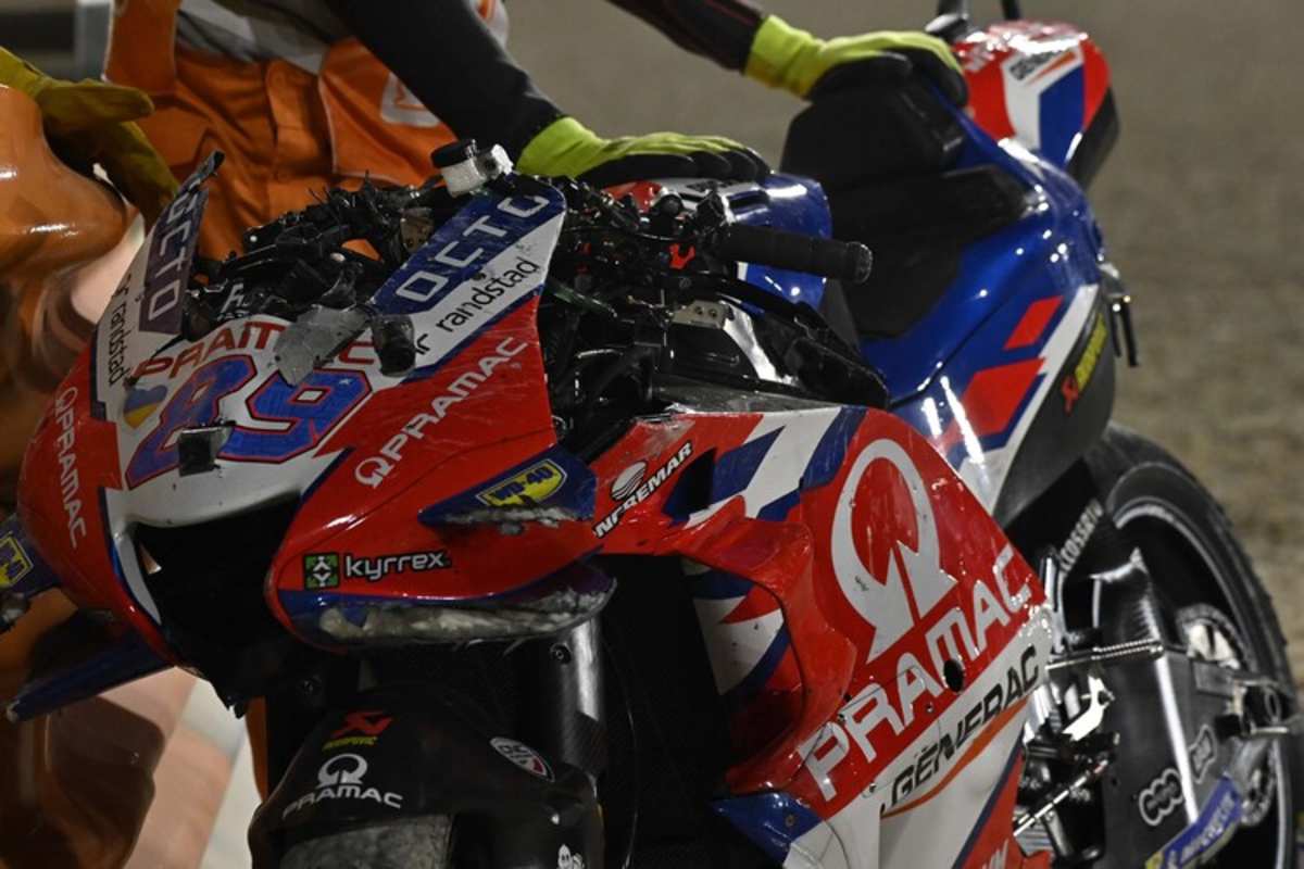 Die Ducati GP22 von Jorge Martin nach dem Crash mit Markenkollege Pecco Bagnaia
