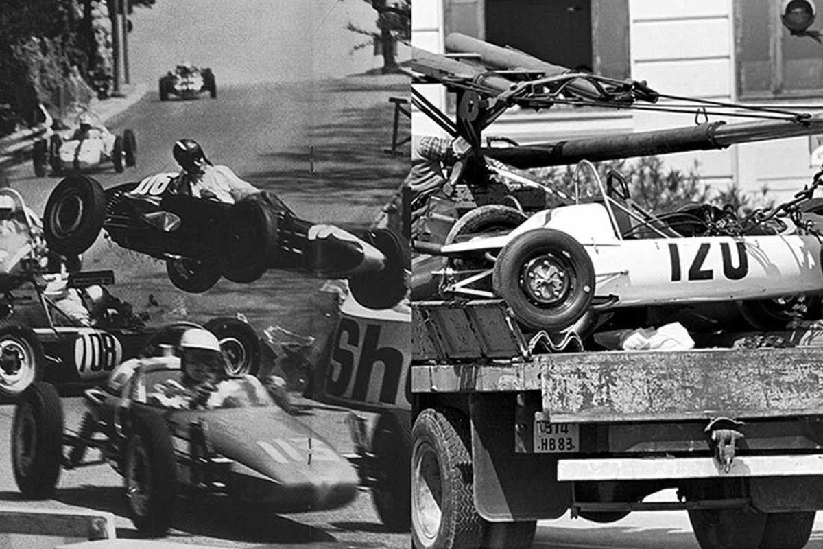 Fly und Drive: Fuchs-Pilot Nick Brittan und seine Luftreise in der Schikane am Yachthafen sowie als Finale der Schrott-Sammelwagen