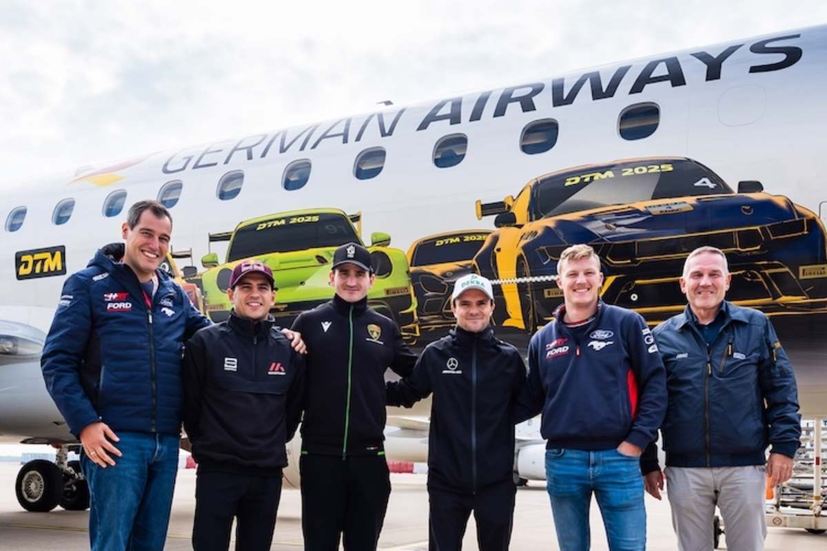 Wolfram Simon-Schröter, Ayhancan Güven, Jordan Pepper, Lucas Auer, Fabio Scherer und ADAC Motorsportchef Thomas Voss (v.l.n.r.)