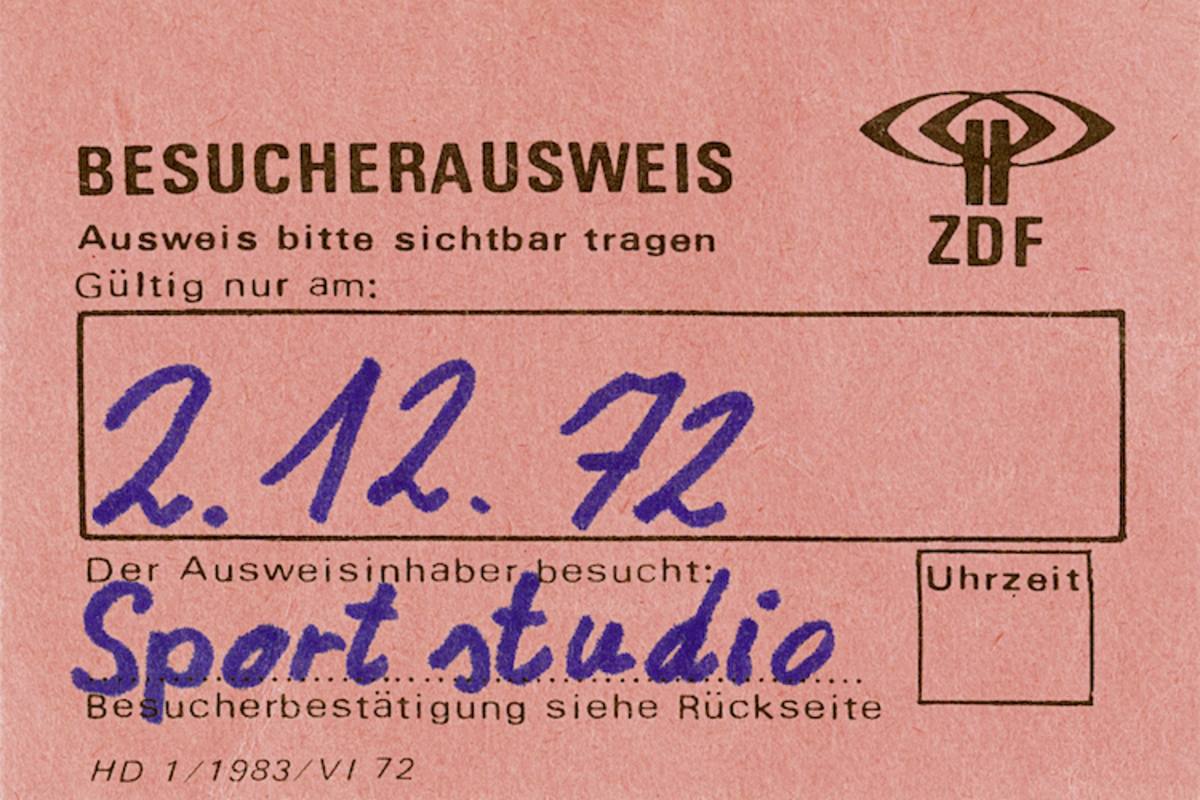 Gastticket vom Fittipaldi-Besuch im ZDF-Sportstudio am 2.12.72