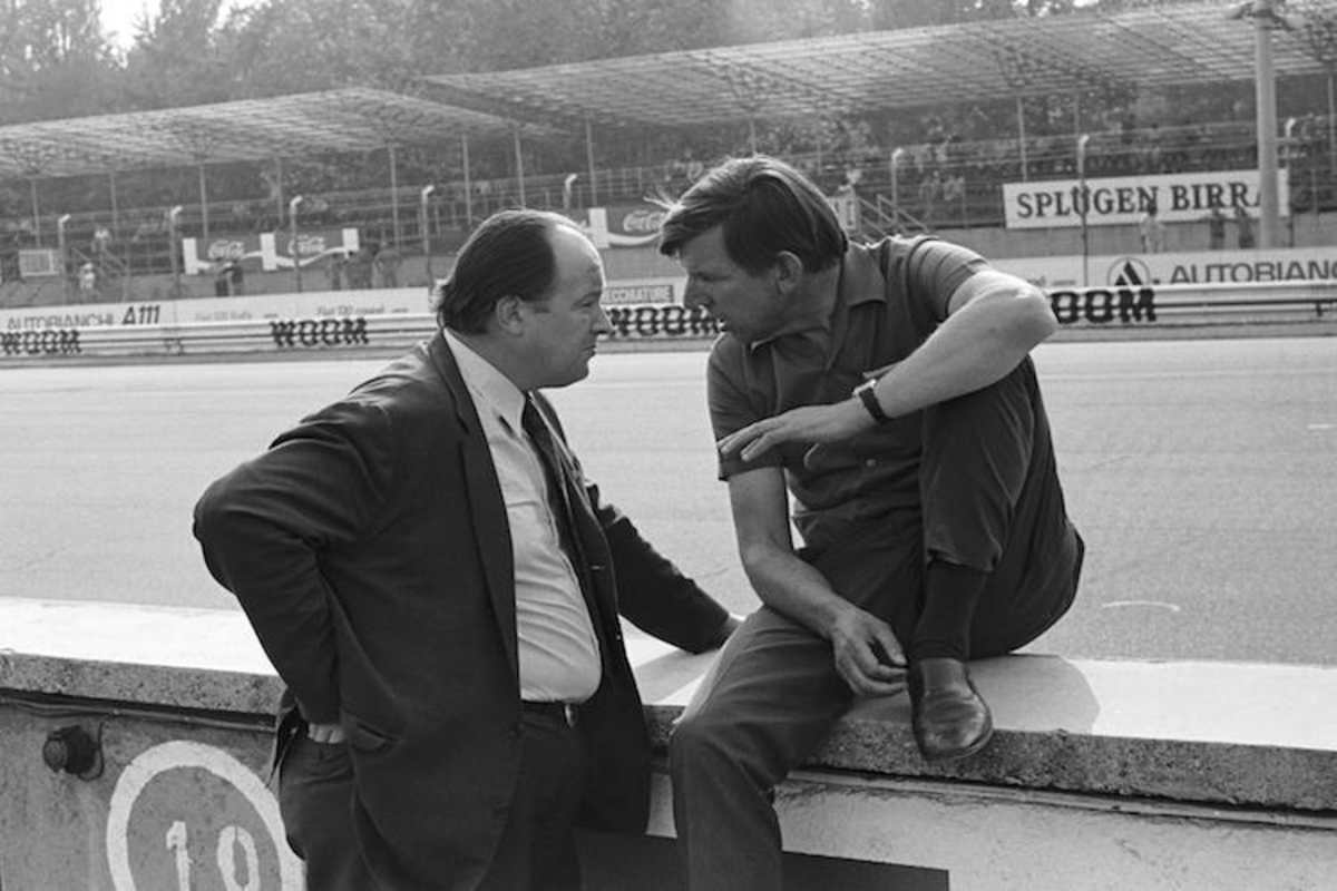 François Guiter von elf und Rennstallbesitzer Ken Tyrrell 1971 in Monza