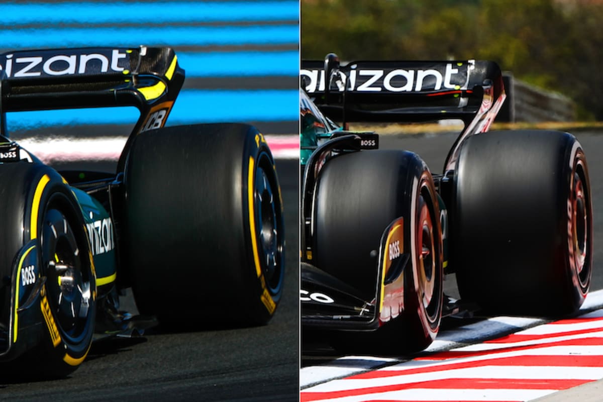 Heckflügel bei Aston Martin, links Frankreich, rechts Ungarn