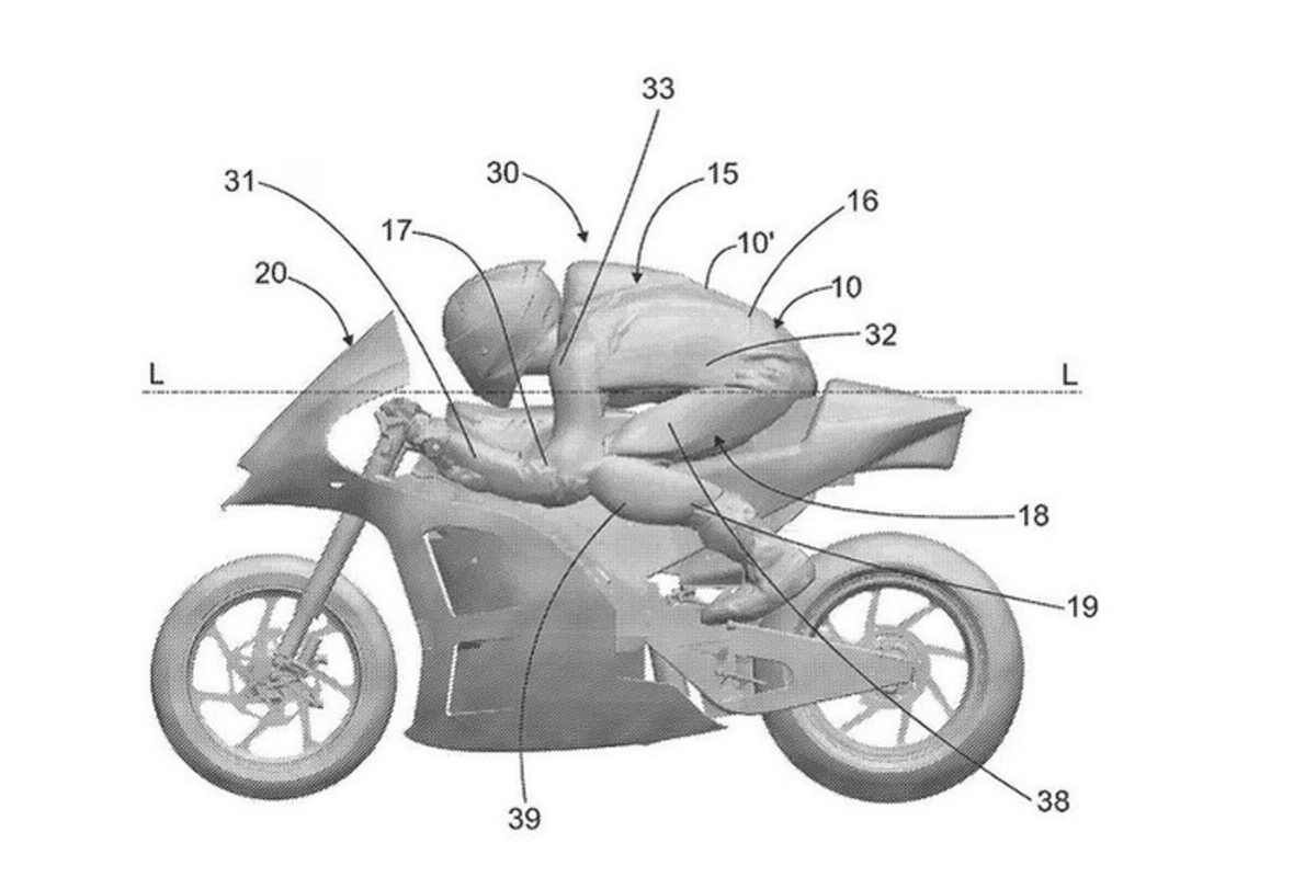 Die Ziffern 31, 32, 33, 38 und 39 bezeichnen aerodynaische Elemente an der Lederkombi 