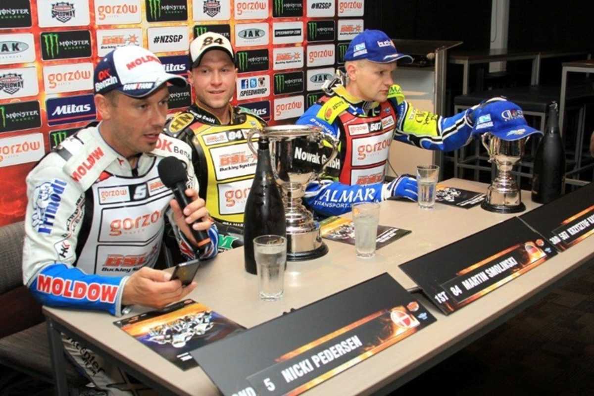 Bei der Pressekonferenz der Top 3 - Martin Smolinski, Nicki Pedersen und Krzysztof Kasprzak