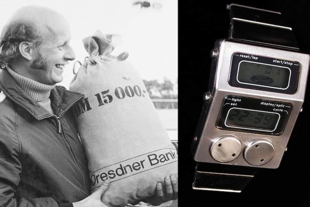 Viel Kleingeld:  beim Pokern gewonnen oder verloren; die Uhr für 1000 Eier, Ford RS Chronosplit, heute ein begehrtes Sammler-Stück