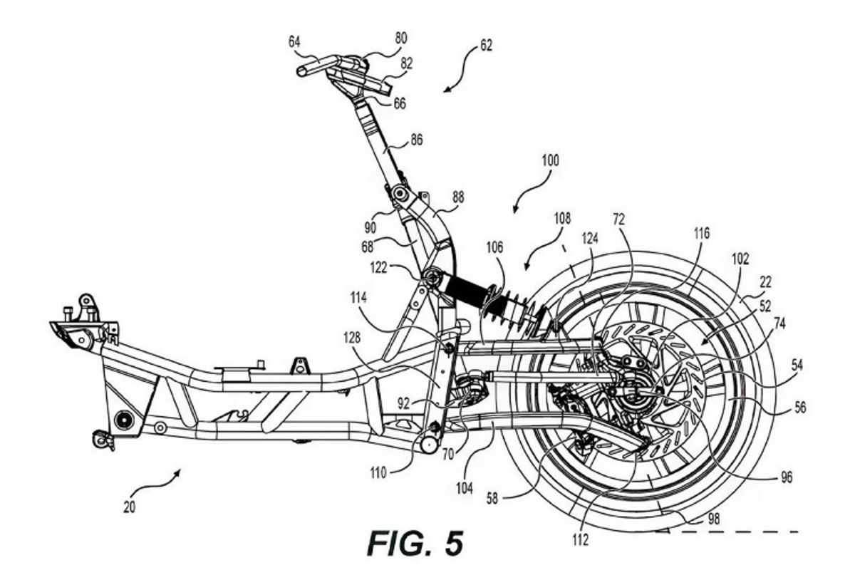 Der untere Schwingarm ist länger, was an der Nabe eine konventionelle Geoetrie mit Lenkkopfwinkel und Nachlauf ergibt