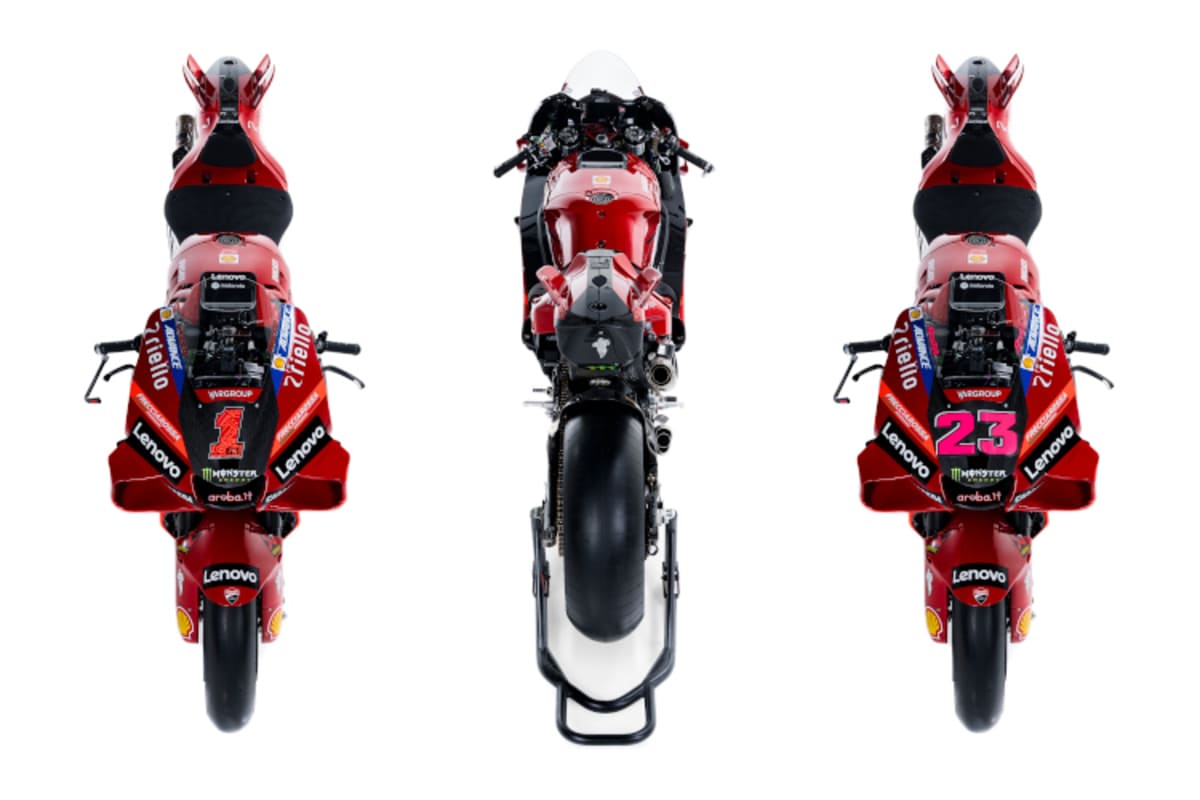 Die Desmosedici GP23 von Bagnaia #1 und Bastianini #23